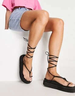New 💯 Public Desire Bebe Flatform 🩴 Sandals With Ankle Tie In Black For Women ✨ -Outlet Women's Public Desire Store unnamed file 1378