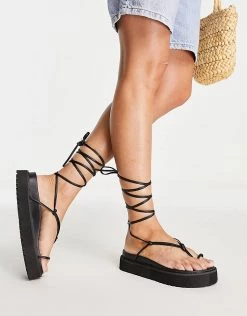 New 💯 Public Desire Bebe Flatform 🩴 Sandals With Ankle Tie In Black For Women ✨ -Outlet Women's Public Desire Store unnamed file 1379