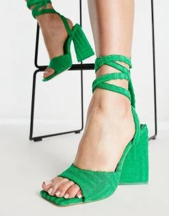 Buy 😉 Public Desire Mojito Tie Up Block Heel 🩴 Sandals In Green Towelling For Women 🔔 -Outlet Women's Public Desire Store unnamed file 1389