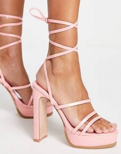 Best Sale 🎉 Public Desire Gimme Tie Up Platform Heel 🩴 Sandals In Pink For Women 🛒 -Outlet Women's Public Desire Store unnamed file 1398
