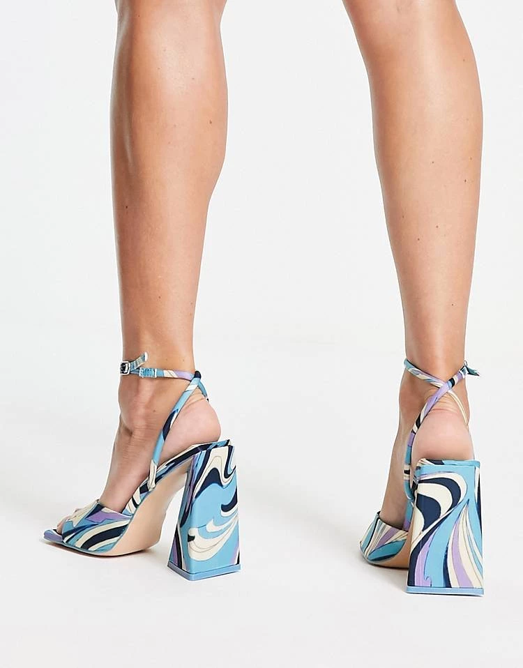 Cheapest ๐ Public Desire Eagle Pyramid Heel ๐ฉด Sandals With Ankle Strap In Blue Print For Women Blue Multi ๐ 4 Cheapest ๐ Public Desire Eagle Pyramid Heel ๐ฉด Sandals With Ankle Strap In Blue Print For Women Blue Multi ๐ - Image 2