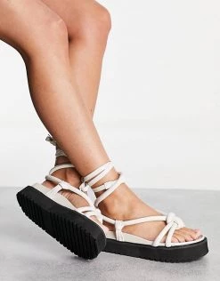 Best Sale ✔️ Public Desire Tura Knot Upper Flat 🩴 Sandals In White For Women Taupe 🌟 -Outlet Women's Public Desire Store unnamed file 1413