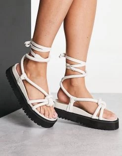 Best Sale ✔️ Public Desire Tura Knot Upper Flat 🩴 Sandals In White For Women Taupe 🌟 -Outlet Women's Public Desire Store unnamed file 1414