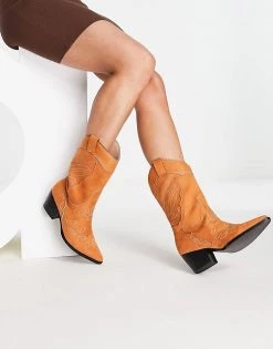 Cheapest 🧨 Public Desire Howdy Western 🥾 Boots In Tan Micro For Women Tan/cream Stitch ⭐ -Outlet Women's Public Desire Store unnamed file 1424