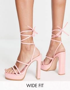 Flash Sale ๐ Public Desire Wide Fit Gimme Tie Up Platform Heel ๐ฉด Sandals In Pink For Women ๐