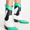 Budget ⌛ Public Desire Howdy Western 🥾 Boots In Green Mix For Women 🛒 -Outlet Women's Public Desire Store unnamed file 1430
