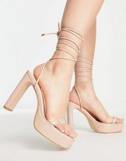 Promo ๐คฉ Public Desire Teagen Platform Heel ๐ฉด Sandals In Beige Patent For Women ๐