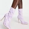 Best Sale 🛒 Public Desire Lars High Heeled Sock 🥾 Boots In Purple Swirl Print For Women 👍 -Outlet Women's Public Desire Store unnamed file 1465