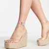 Discount 🔥 Public Desire Peachy Sun Espadrille Wedge Heeled 🩴 Sandals In Beige With Clear Strap For Women ✨