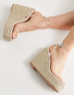Discount 🔥 Public Desire Peachy Sun Espadrille Wedge Heeled 🩴 Sandals In Beige With Clear Strap For Women ✨ -Outlet Women's Public Desire Store unnamed file 1473