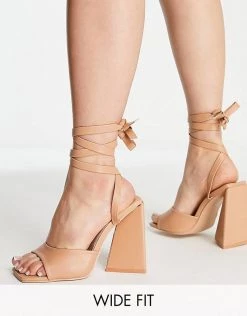 Top 10 ⭐ Public Desire Wide Fit Mojito Tie Up Block Heel 🩴 Sandals In Beige For Women Beige Pu 🥰