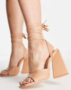 Top 10 ⭐ Public Desire Wide Fit Mojito Tie Up Block Heel 🩴 Sandals In Beige For Women Beige Pu 🥰 -Outlet Women's Public Desire Store unnamed file 1482