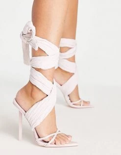 Deals 👍 Public Desire Brunchin Wrap Ankle Heel 🩴 Sandals In Pink For Women Pastel Pink 👍 -Outlet Women's Public Desire Store unnamed file 1489