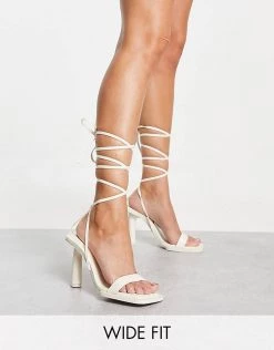 Cheapest ๐งจ Public Desire Wide Fit Lamour Square Toe Heel ๐ฉด Sandals In Cream For Women ๐