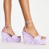 Cheapest 🛒 Public Desire Wide Fit Kempton Wedge Heeled 🩴 Sandals In Lilac Swirl Print For Women 👏 -Outlet Women's Public Desire Store unnamed file 1495