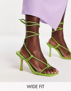 Buy ๐ Public Desire Wide Fit Harriet Heel ๐ฉด Sandals With Ankle Tie In Lime Green For Women ๐งจ