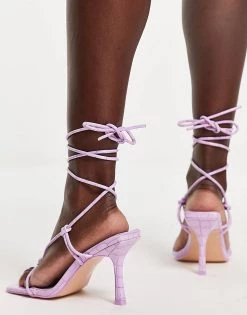 Deals 🛒 Public Desire Wide Fit Harriet Heel 🩴 Sandals With Ankle Tie In Lilac Croc For Women 😍 -Outlet Women's Public Desire Store unnamed file 1506