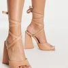 New 🛒 Public Desire Mojito Tie Up Block Heel 🩴 Sandals In Beige For Women Beige Pu 🧨 -Outlet Women's Public Desire Store unnamed file 1530
