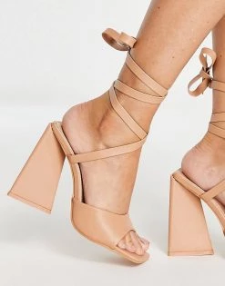 New 🛒 Public Desire Mojito Tie Up Block Heel 🩴 Sandals In Beige For Women Beige Pu 🧨 -Outlet Women's Public Desire Store unnamed file 1532
