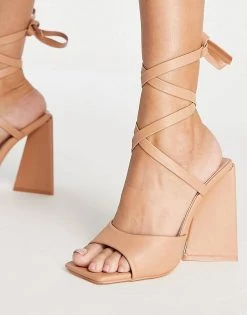 New 🛒 Public Desire Mojito Tie Up Block Heel 🩴 Sandals In Beige For Women Beige Pu 🧨 -Outlet Women's Public Desire Store unnamed file 1533