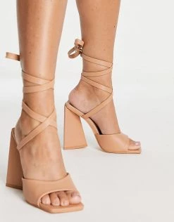 New 🛒 Public Desire Mojito Tie Up Block Heel 🩴 Sandals In Beige For Women Beige Pu 🧨 -Outlet Women's Public Desire Store unnamed file 1534