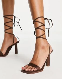 Outlet 💯 Public Desire Wide Fit Lamour Square Rand Heel 🩴 Sandals In Chocolate For Women ✔️ -Outlet Women's Public Desire Store unnamed file 1547