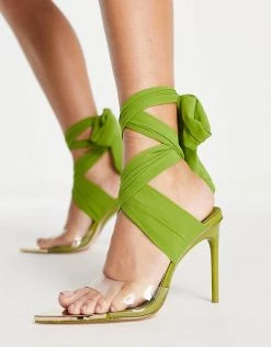 Coupon 🛒 Public Desire Suri Tie Up Stileto 🩴 Sandals In Olive For Women Olive Green 👍 -Outlet Women's Public Desire Store unnamed file 1572