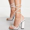 Brand new 😉 Public Desire Wide Fit Amira Tie Up Block Heel 🩴 Sandals In White For Women 👏