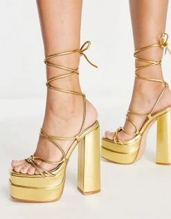 Best Sale 😀 Public Desire Glow Girl Platform Heel 🩴 Sandals In Metallic Gold For Women 🔔 -Outlet Women's Public Desire Store unnamed file 1586