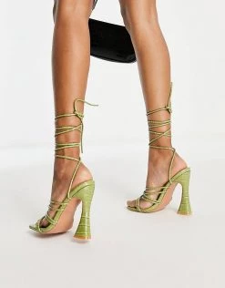 Deals 🥰 Public Desire Corbyn Tie Up Heel 🩴 Sandals In Green Croc For Women 🛒 -Outlet Women's Public Desire Store unnamed file 1602