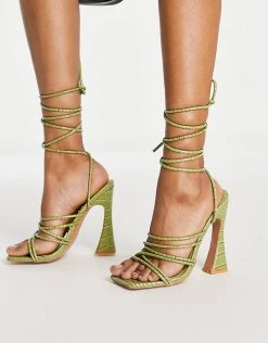 Deals 🥰 Public Desire Corbyn Tie Up Heel 🩴 Sandals In Green Croc For Women 🛒 -Outlet Women's Public Desire Store unnamed file 1603