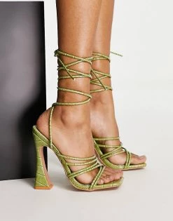 Deals 🥰 Public Desire Corbyn Tie Up Heel 🩴 Sandals In Green Croc For Women 🛒 -Outlet Women's Public Desire Store unnamed file 1604