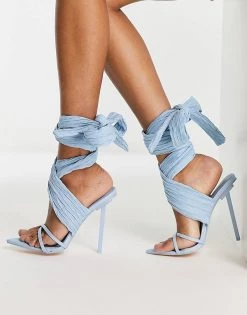 Deals 🎁 Public Desire Brunchin Wrap Ankle Heel 🩴 Sandals In Blue For Women Pastel Blue 👍 -Outlet Women's Public Desire Store unnamed file 1608