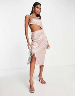 Buy 😉 Public Desire One Shoulder Satin Midi 👗 Dress In Peach Swirl Print For Women 🎁 -Outlet Women's Public Desire Store unnamed file 162