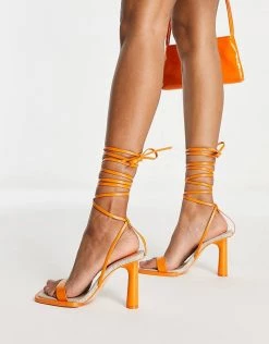 New 👍 Public Desire Lamour Square Rand Heel 🩴 Sandals In Orange For Women 🔥 -Outlet Women's Public Desire Store unnamed file 1622