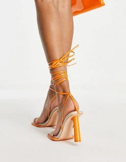 New 👍 Public Desire Lamour Square Rand Heel 🩴 Sandals In Orange For Women 🔥 -Outlet Women's Public Desire Store unnamed file 1623