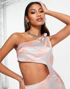 Buy 😉 Public Desire One Shoulder Satin Midi 👗 Dress In Peach Swirl Print For Women 🎁 -Outlet Women's Public Desire Store unnamed file 163