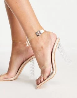 Buy 🎉 Public Desire Amerlia Sculpted Heel 🩴 Sandals In Beige For Women Clear 🎁