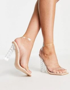 Buy 🎉 Public Desire Amerlia Sculpted Heel 🩴 Sandals In Beige For Women Clear 🎁 -Outlet Women's Public Desire Store unnamed file 1652