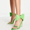 Cheapest ⭐ Public Desire Wide Fit Zeal Oversized Bow Heel 🩴 Sandals In Green For Women 🔥
