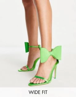 Cheapest ⭐ Public Desire Wide Fit Zeal Oversized Bow Heel 🩴 Sandals In Green For Women 🔥 -Outlet Women's Public Desire Store unnamed file 1664