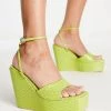 Coupon ❤️ Public Desire Kempton Wedge Heeled 🩴 Sandals In Lime Snake For Women 🎉 -Outlet Women's Public Desire Store unnamed file 1670