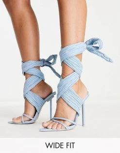 Promo ๐คฉ Public Desire Wide Fit Brunchin Wrap Ankle Heel ๐ฉด Sandals In Blue For Women Pastel Blue ๐