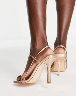 Best Pirce 🎁 Public Desire Wide Fit Rayelle Heeled 🩴 Sandals With Square Toes In Rose Gold For Women 🤩 -Outlet Women's Public Desire Store unnamed file 1702