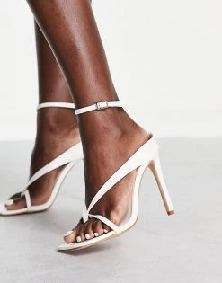 Coupon 🌟 Public Desire Emilia Heel 🩴 Sandals With Square Toe In White Croc For Women 💯