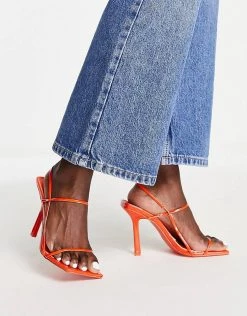Best Sale 😀 Public Desire Rayelle Heeled 🩴 Sandals With Square Toes In Orange Patent For Women 🎁 -Outlet Women's Public Desire Store unnamed file 1712