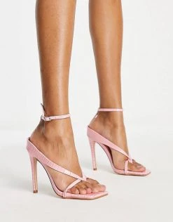 Coupon 👍 Public Desire Emilia Heel 🩴 Sandals With Square Toe In Pink Croc For Women ⌛ -Outlet Women's Public Desire Store unnamed file 1727