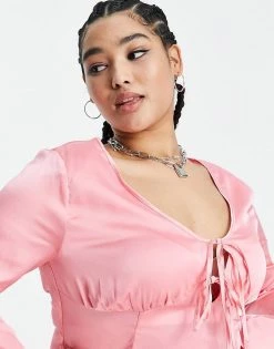 Budget ⭐ Public Desire Curve Satin Tie Mini Slip 👗 Dress In Pink For Women 👍 -Outlet Women's Public Desire Store unnamed file 173