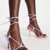 Flash Sale 🌟 Public Desire Harriet Heel 🩴 Sandals With Ankle Tie In Lilac Croc For Women 🥰 -Outlet Women's Public Desire Store unnamed file 1730