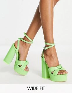 Wholesale 😍 Public Desire Wide Fit Verona Platform Heeled 🩴 Sandals In Lime Patent For Women Lime Green 🔥